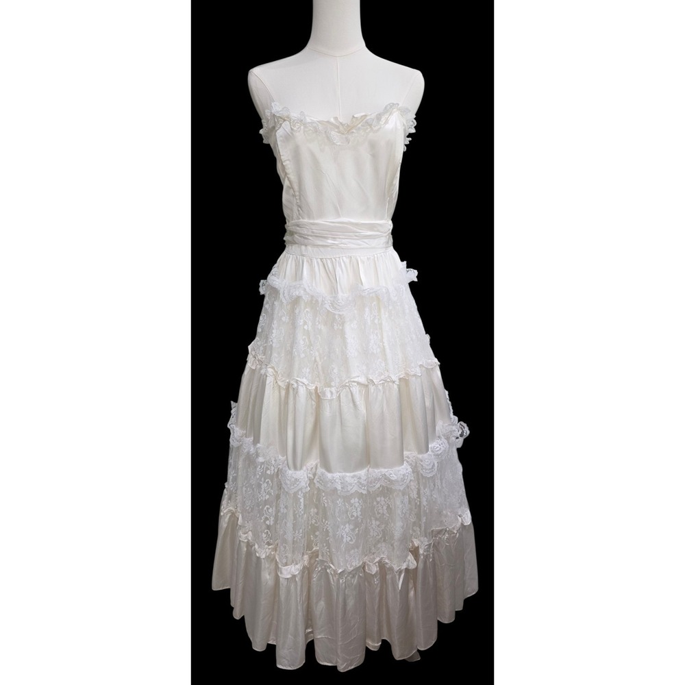 Vtg GUNNE SAX Dress BY JESSICA MCCLINTOCK Gown, Lace, Tiers, Romantic, PRAIRIE - Picture 5 of 16
